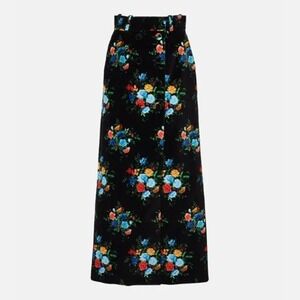 Paco Rabanne Floral‎ Printed Cotton Blend Maxi Skirt Velvet Black Size 36 / 4 US